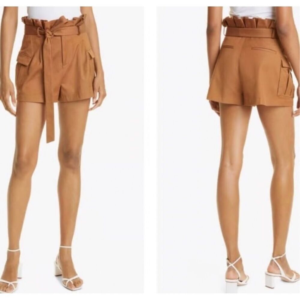 NWT Alice + Olivia Laurine Paperbag Cargo Short Camel Size 6